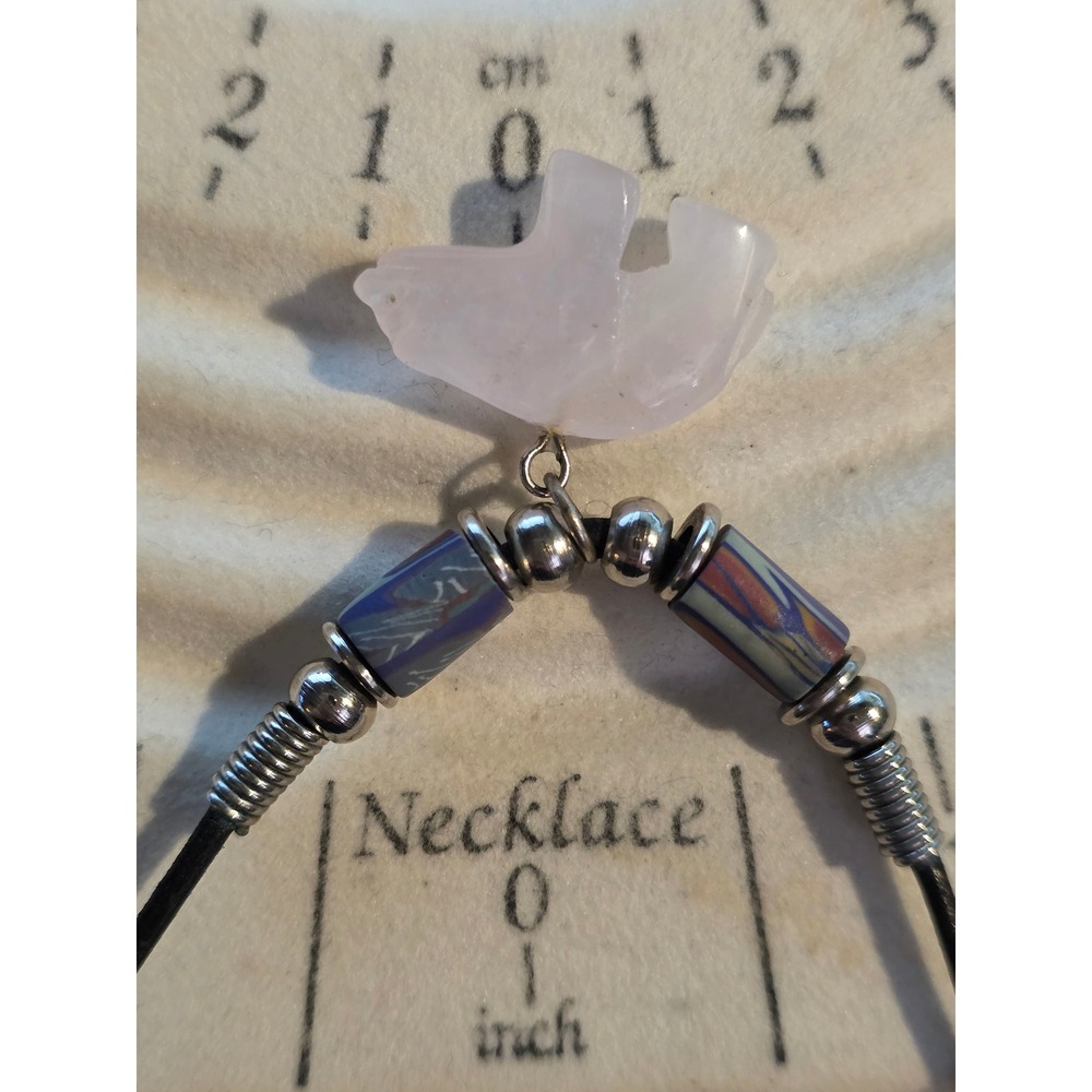 Rose Quartz Zuni Style Bear Fetish Necklace 18" Pink Stone Southwestern Jewelry - Picture 6 of 8